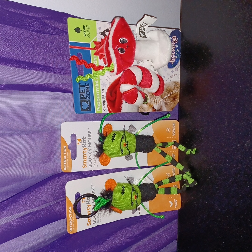 2 New Smarty Kat Bouncy Mouse and 2-Pack Pet Zone Catnip Toys
